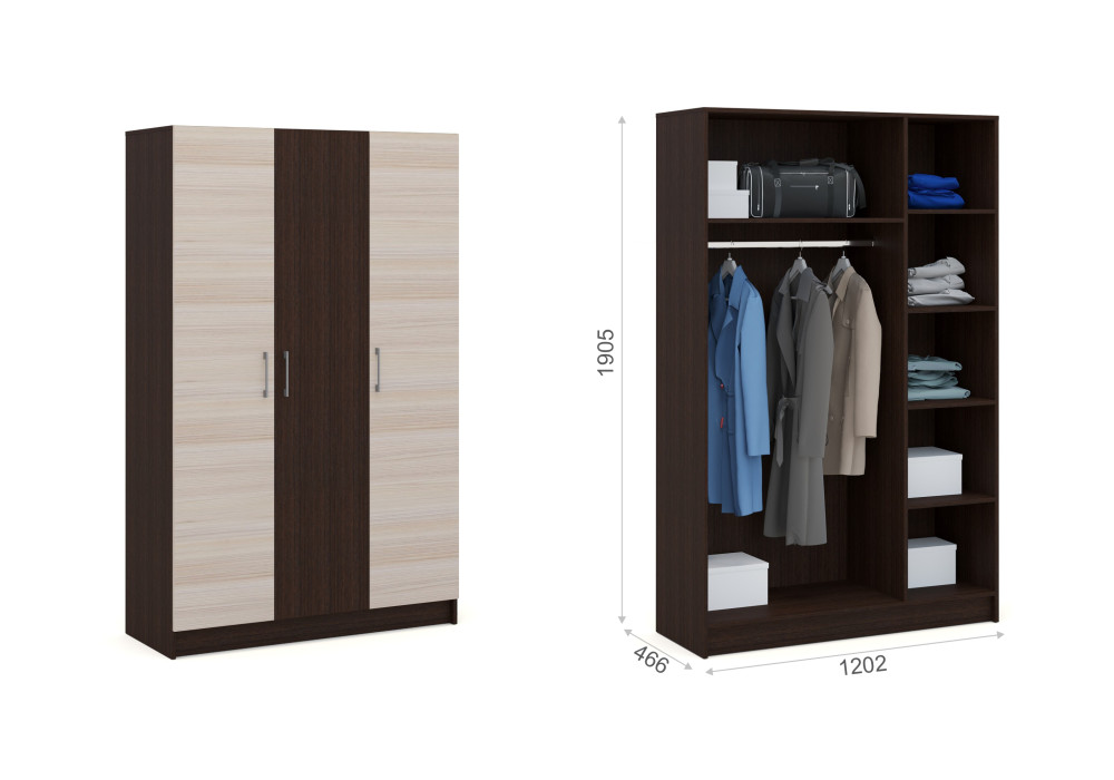 Шкаф  Алена  3-х дверный без зеркал  ( венге/дуб молочный)  фабрика Империал 