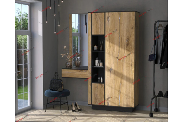 Прихожая  Quartz QZ-ШК4  (Дуб нокс/Черный) фабрика Интерлиния  