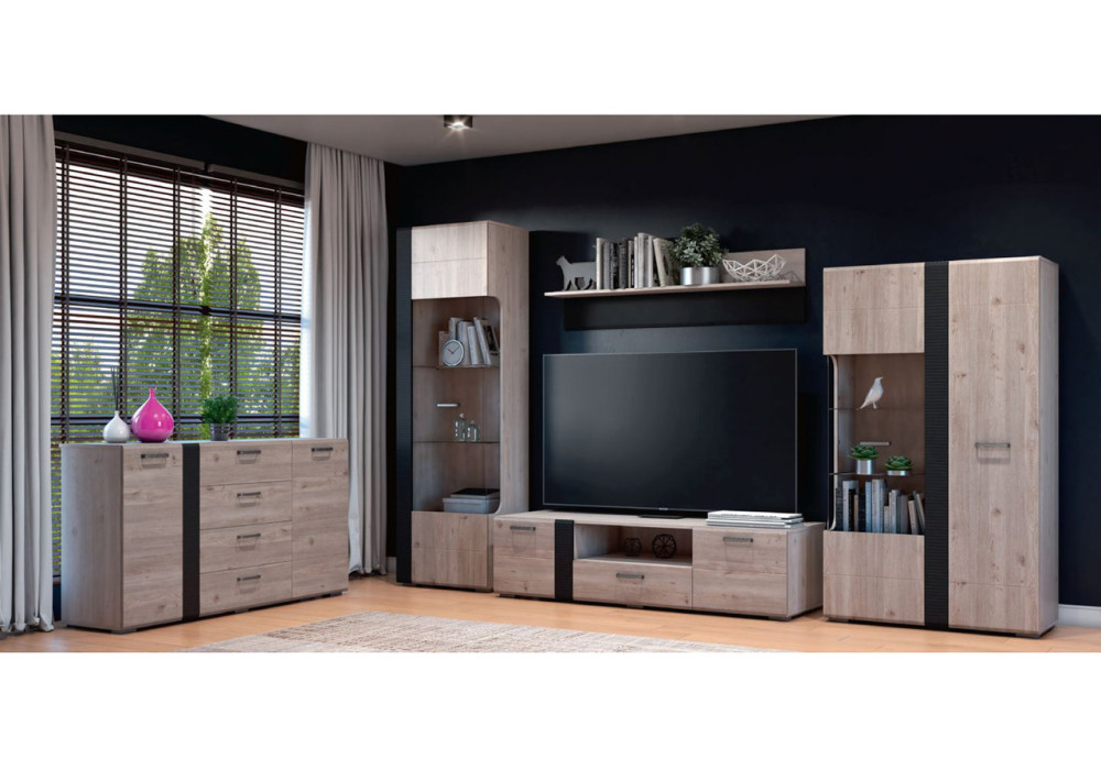 Модульная   гостиная "Бриз"( Дуб Нельсон/Дуб Ниагара,Смоки Софт)  фабрика  Браво Мебель