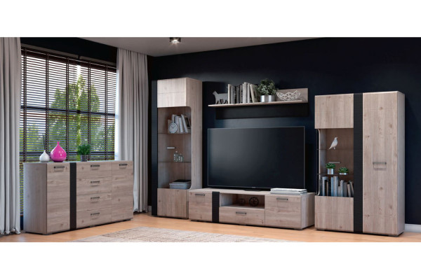 Модульная   гостиная "Бриз"( Дуб Нельсон/Дуб Ниагара,Смоки Софт)  фабрика  Браво Мебель