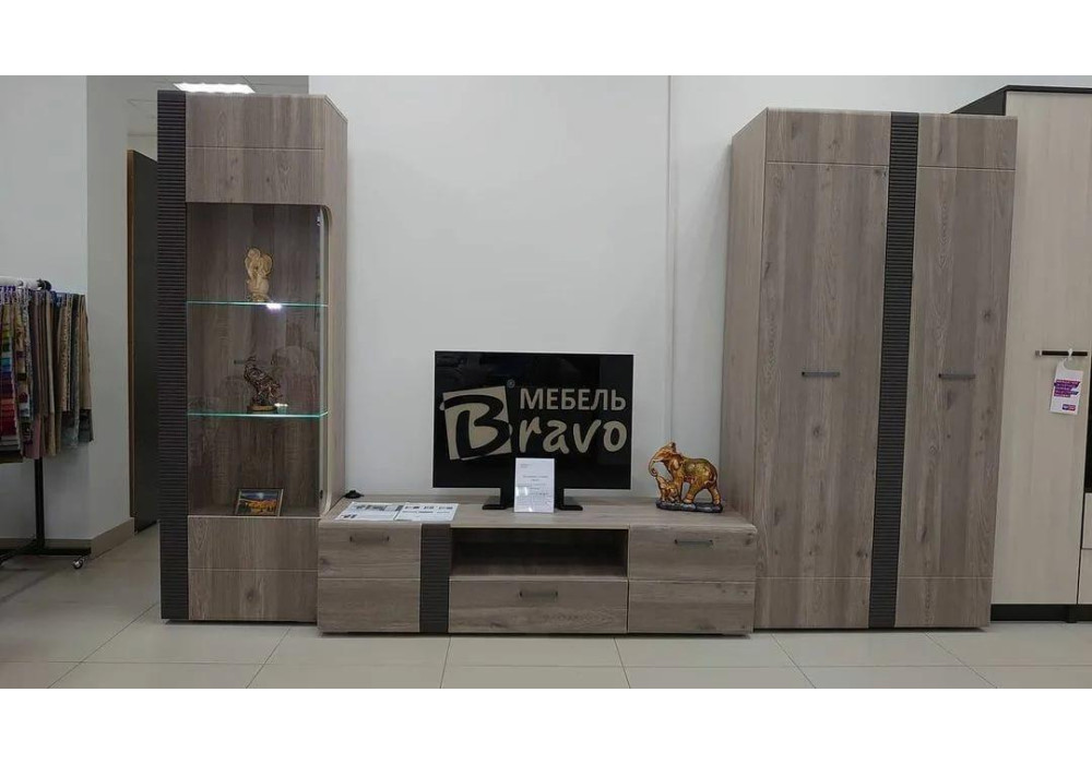 Модульная   гостиная "Бриз"( Дуб Нельсон/Дуб Ниагара,Смоки Софт)  фабрика  Браво Мебель