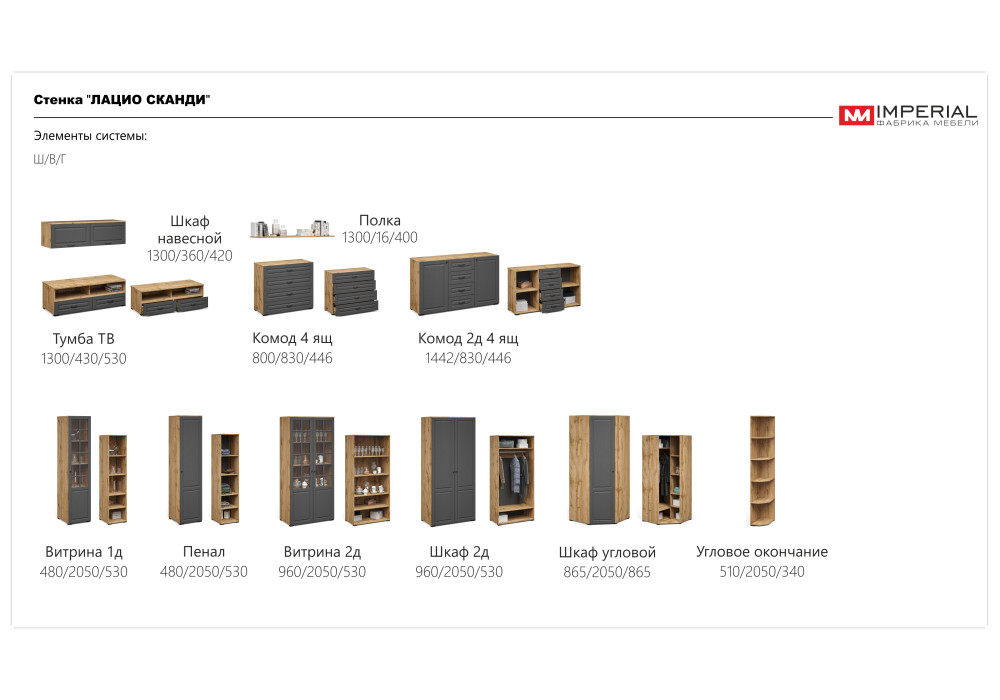  Гостиная  Лацио Сканди угловая (Вотан/сканди графит) фабрика Империал 