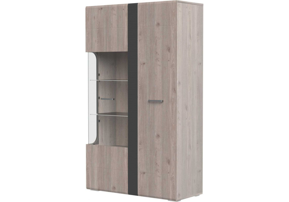 Шкаф витрина 2-дверцы Бриз (Дуб Нельсон/Дуб Ниагара,Смоки Софт)  фабрика Браво Мебель