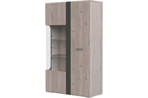 Шкаф витрина 2-дверцы Бриз (Дуб Нельсон/Дуб Ниагара,Смоки Софт)  фабрика Браво Мебель