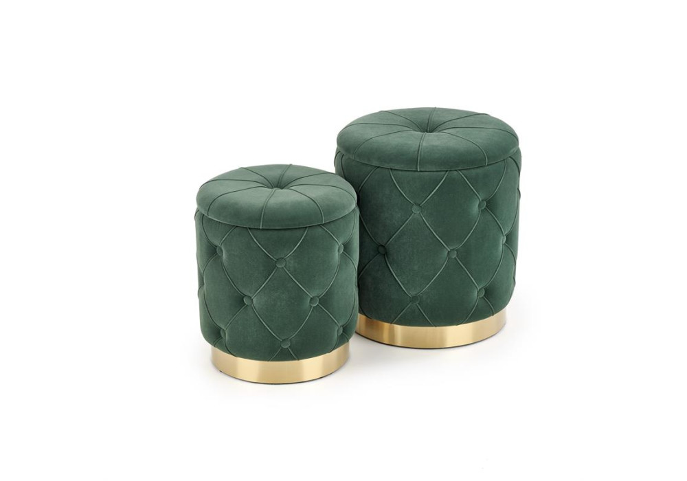 Комплект HALMAR POLLY (2 пуфа) темно-зеленый/золотой