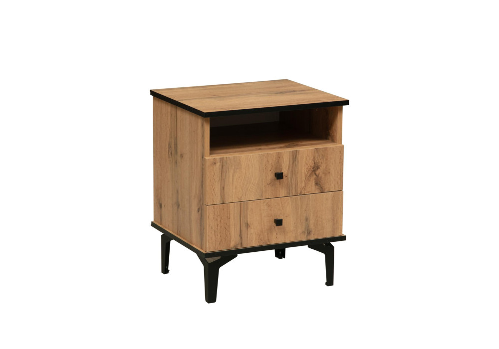Тумба прикроватная  Либерти 51.17  (опора h=150мм) (дуб вотан / черный / профиль: Masa Decor дуб вотан) Фабрика Олмеко