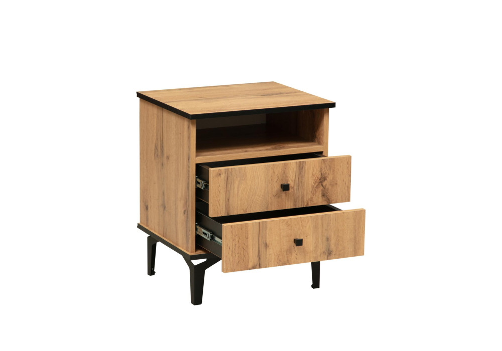 Тумба прикроватная  Либерти 51.17  (опора h=150мм) (дуб вотан / черный / профиль: Masa Decor дуб вотан) Фабрика Олмеко
