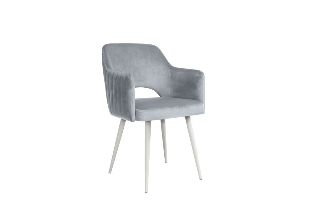 Стул "БЕРТА" (ВЕЛЮР ТЕНЕРИФЕ ГРЕЙ/ ЦВЕТ (МЕТАЛЛ): БЕЛЫЙ) Олмеко