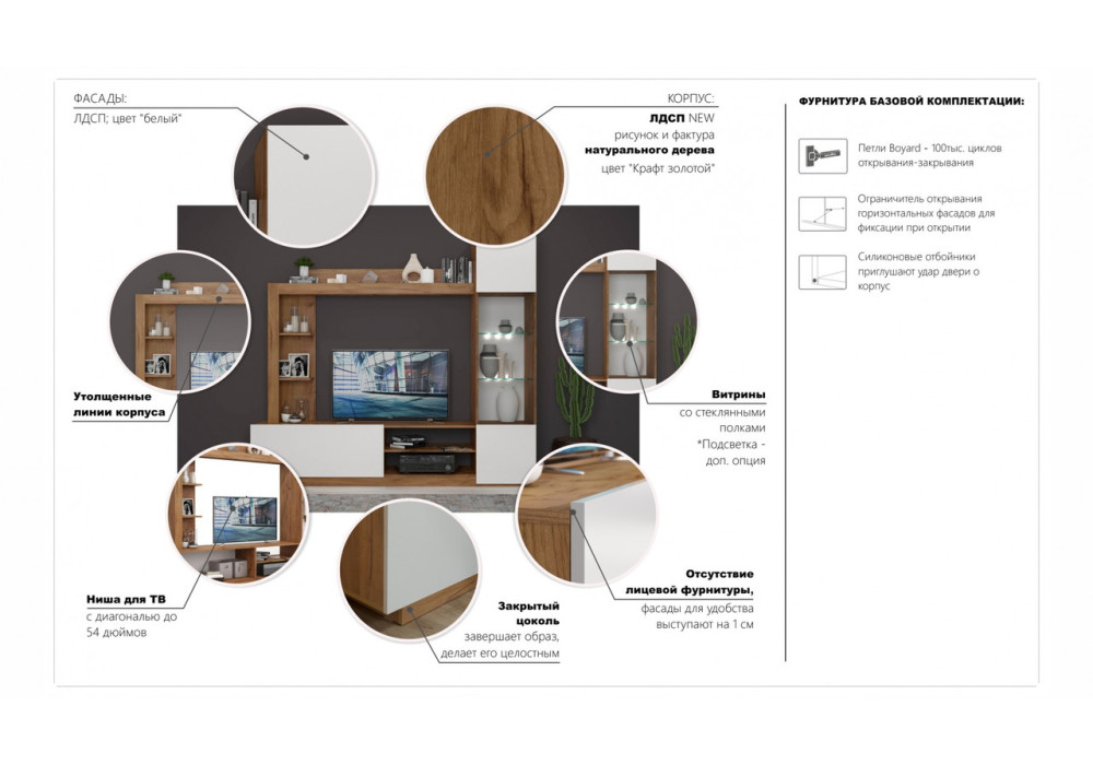 Гостиная Невио 1 (Дуб крафт золотой/белый) фабрика Империал 