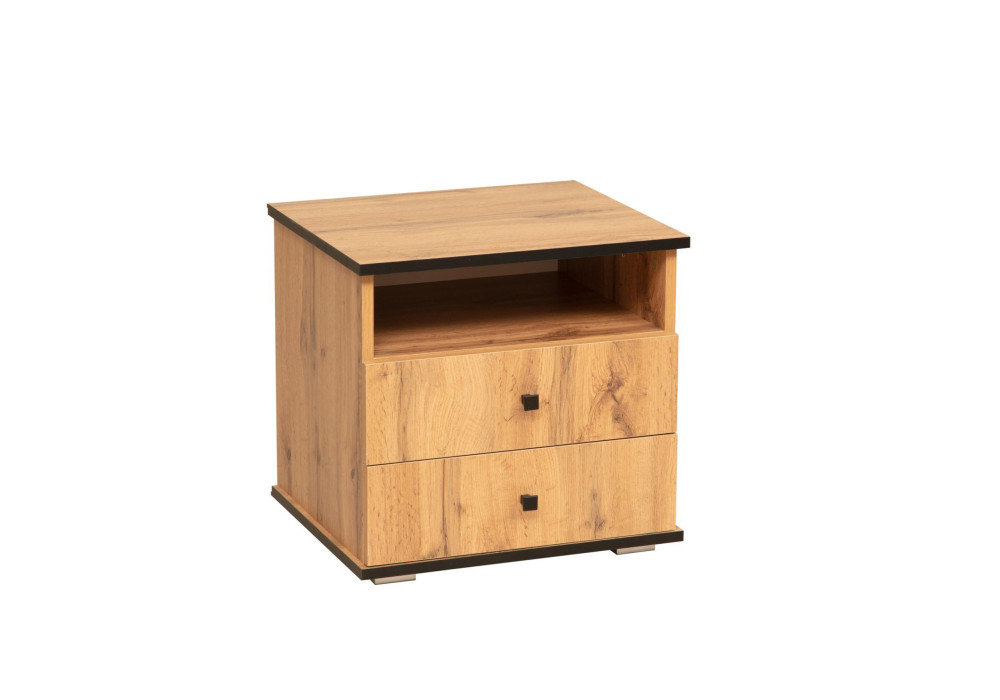 Тумба прикроватная  Либерти 51.17  (опора h=20мм) (дуб вотан / черный / профиль: Masa Decor дуб вотан) Фабрика Олмеко