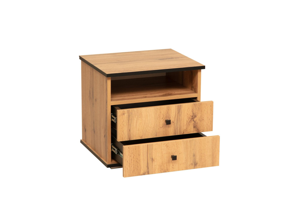 Тумба прикроватная  Либерти 51.17  (опора h=20мм) (дуб вотан / черный / профиль: Masa Decor дуб вотан) Фабрика Олмеко