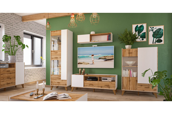 Гостиная МС СКАНДИ (Дуб Вотан/Белый) Мебель-Неман