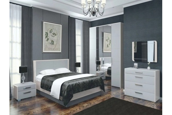 Спальня МС"Вива" (Белый/Белый глянец, Платина) фабрика Браво Мебель