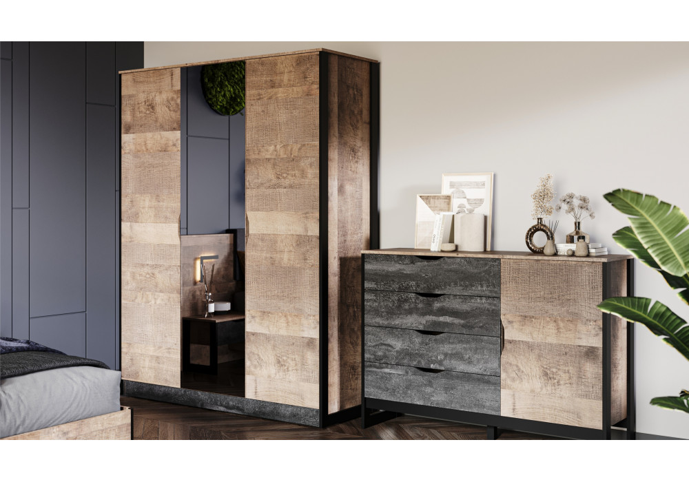 Модульная спальня Стокгольм (Дуб гранж песочный/железный камень) фабрика Империал 