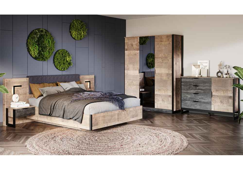 Модульная спальня Стокгольм (Дуб гранж песочный/железный камень) фабрика Империал 