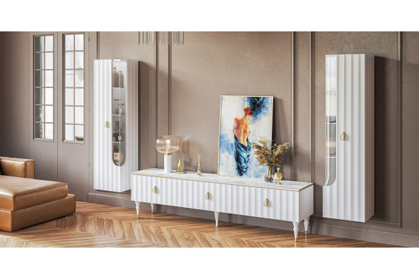 Гостиная МС ЛОРЕНСО (Белый натуральный/Белый) Мебель-Неман