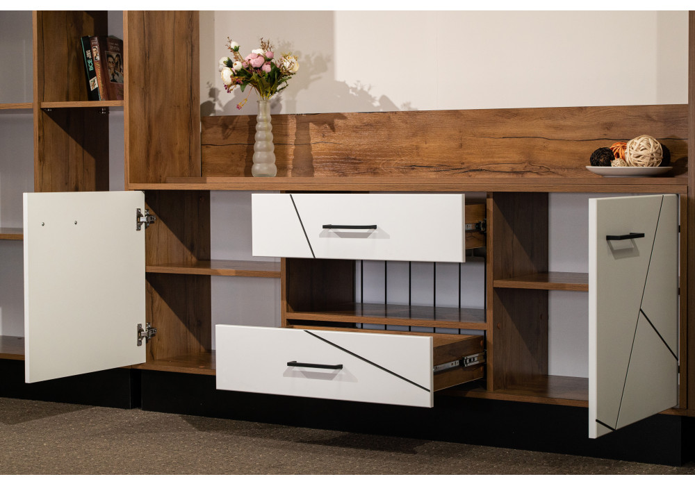 Модульная гостиная Гамма (таксония/черный/ПВХ белый)  фабрика Олмеко 