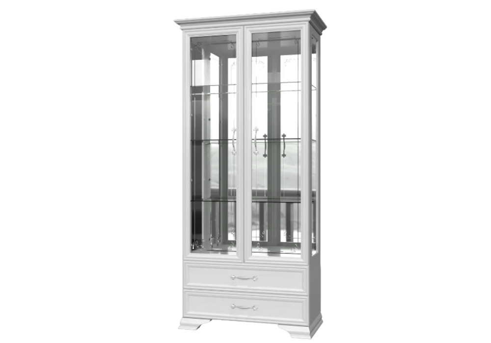 Шкаф с витриной 2 двери 4 стекла Грация (лак) (Белый/Белый)  фабрика Браво мебель