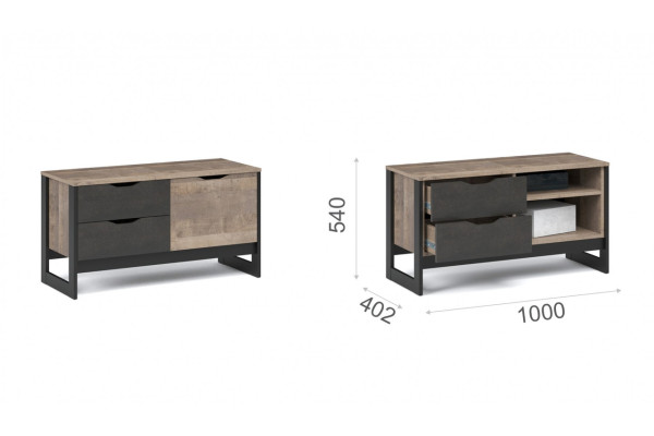 Тумба для обуви  Стокгольм (Дуб гранж песочный/железный камень) фабрика Империал 