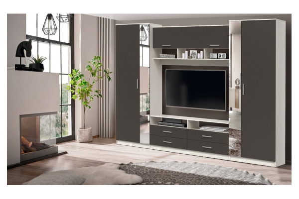 Гостиная Вена с зеркалом 91.01 (белый/диамант серый) фабрика Олмеко