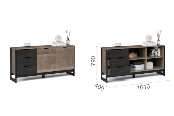 Комод Стокгольм 2д3ящ (Дуб гранж песочный/железный камень) фабрика Империал 