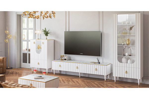 Гостиная МС ЛОРЕНСО (Белый натуральный/Белый) Мебель-Неман