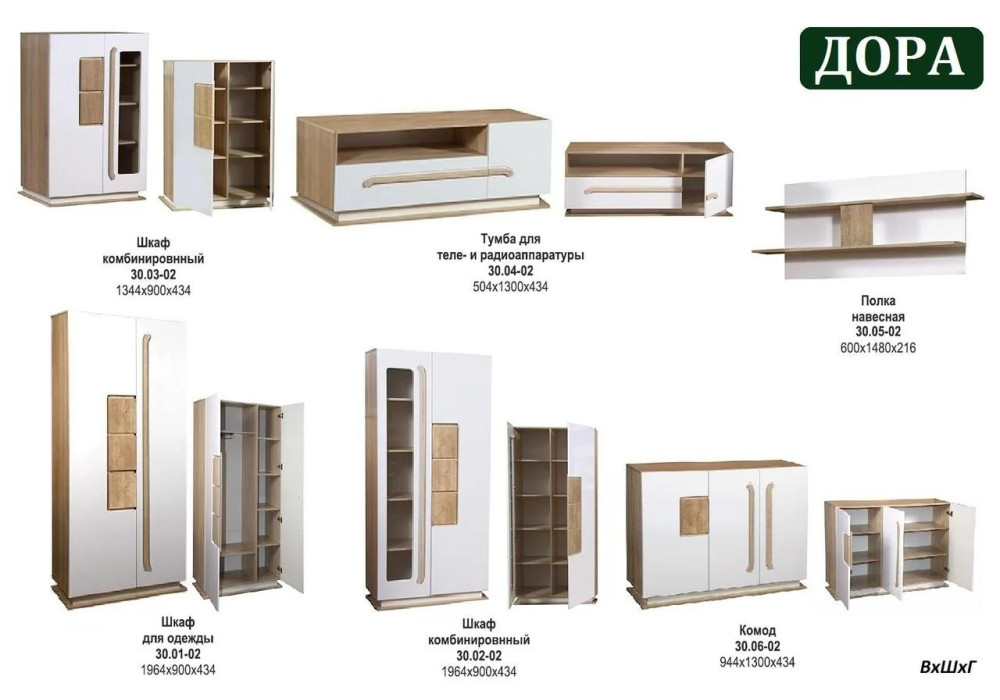 Шкаф для одежды 30.01 - 02 Дора  (дуб сонома и белый глянец) фабрика Олмеко 