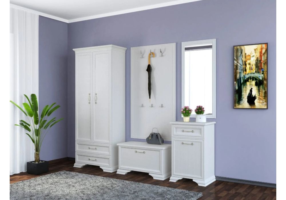 Тумба для прихожей с дверцей и ящиком Грация (лак) модульная (Белый/Белый)   фабрика Браво Мебель