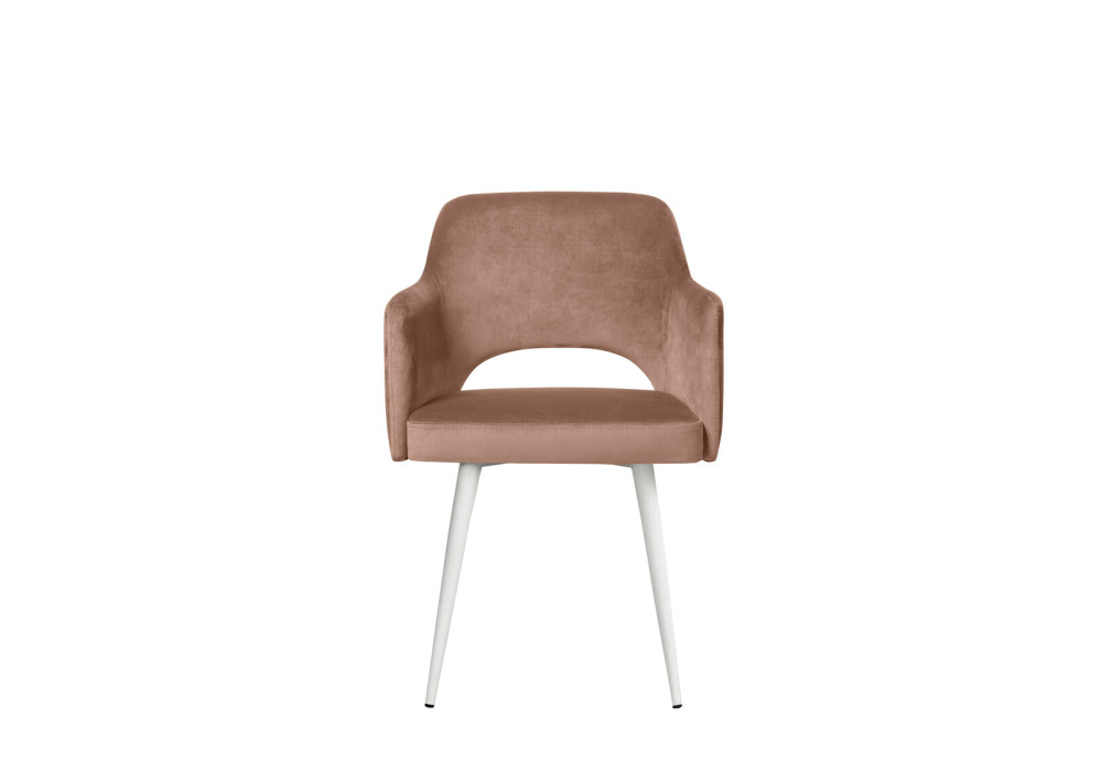 Стул "БЕРТА" (ВЕЛЮР ТЕНЕРИФЕ КОРИЦА / ЦВЕТ (МЕТАЛЛ): БЕЛЫЙ) Олмеко
