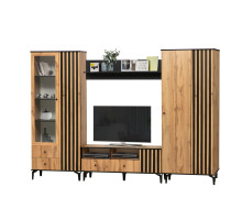 Модульная гостиная Либерти  (дуб вотан/черный/профиль дуб вотан)  фабрика Олмеко  Вар.4