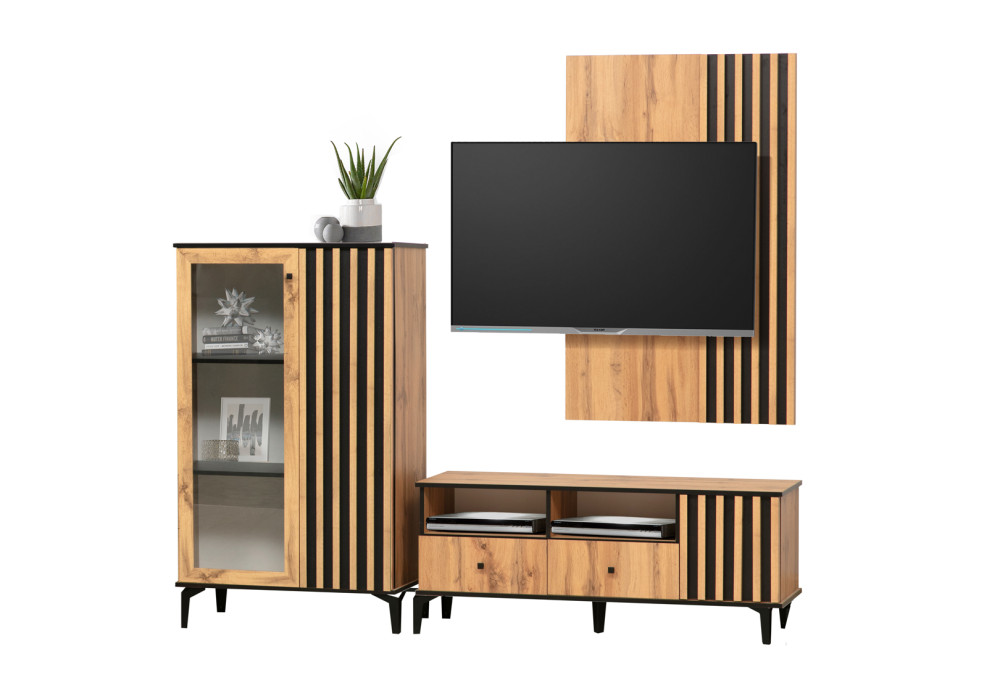 Модульная гостиная Либерти  (дуб вотан/черный/профиль дуб вотан)  фабрика Олмеко Вар.5