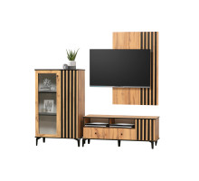 Модульная гостиная Либерти  (дуб вотан/черный/профиль дуб вотан)  фабрика Олмеко Вар.5