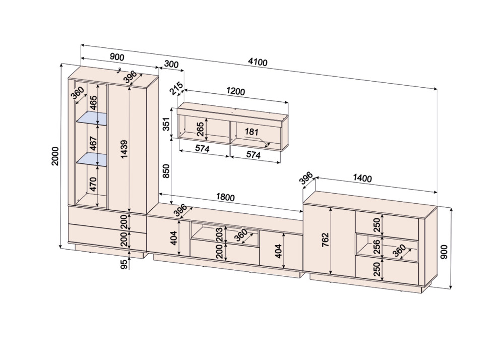 Гостиная Quartz 2 (Белый платинум / Бетон)  фабрика Интерлиния  