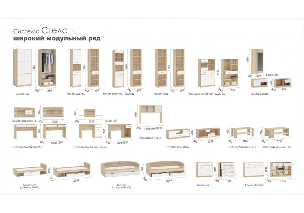 Модульная детская "Стелс" Вариант 3 (Дуб сонома/белый) фабрика Империал 