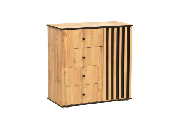 Комод 51.05 Либерти (опора h=20 мм) (дуб вотан / черный / профиль: Masa Decor дуб вотан)  Фабрика Олмеко