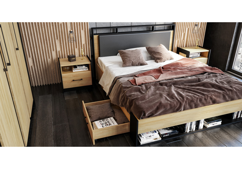 Тумба МН-037-02 МС СТЕНЛИ (Дуб Прованс/Черный) Мебель-Неман