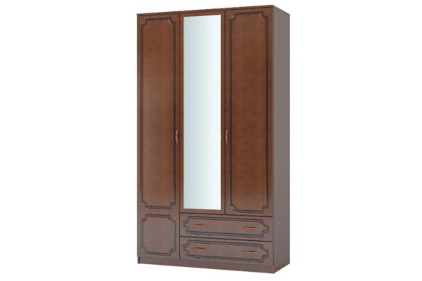 Шкаф ШР-3 трехдверный с зеркалом Лакированный (орех) фабрика  Браво мебель
