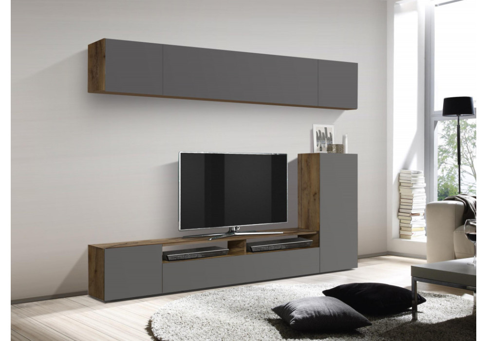 Стенка Прага-5 (диамант серый/таксония)  фабрика Олмеко 