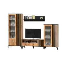 Модульная гостиная Либерти  (дуб вотан/черный/профиль дуб вотан)  фабрика Олмеко 