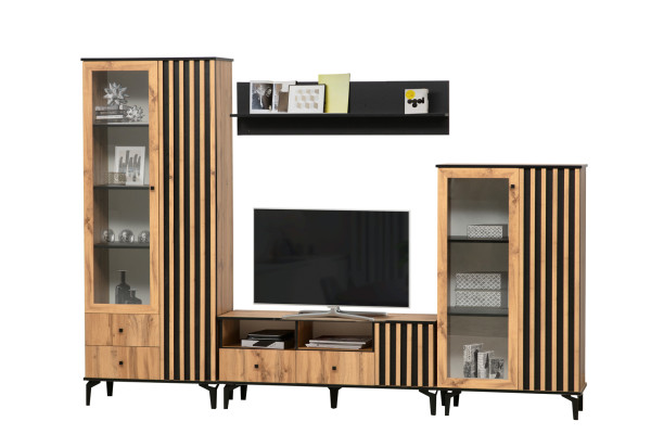 Модульная гостиная Либерти  (дуб вотан/черный/профиль дуб вотан)  фабрика Олмеко 