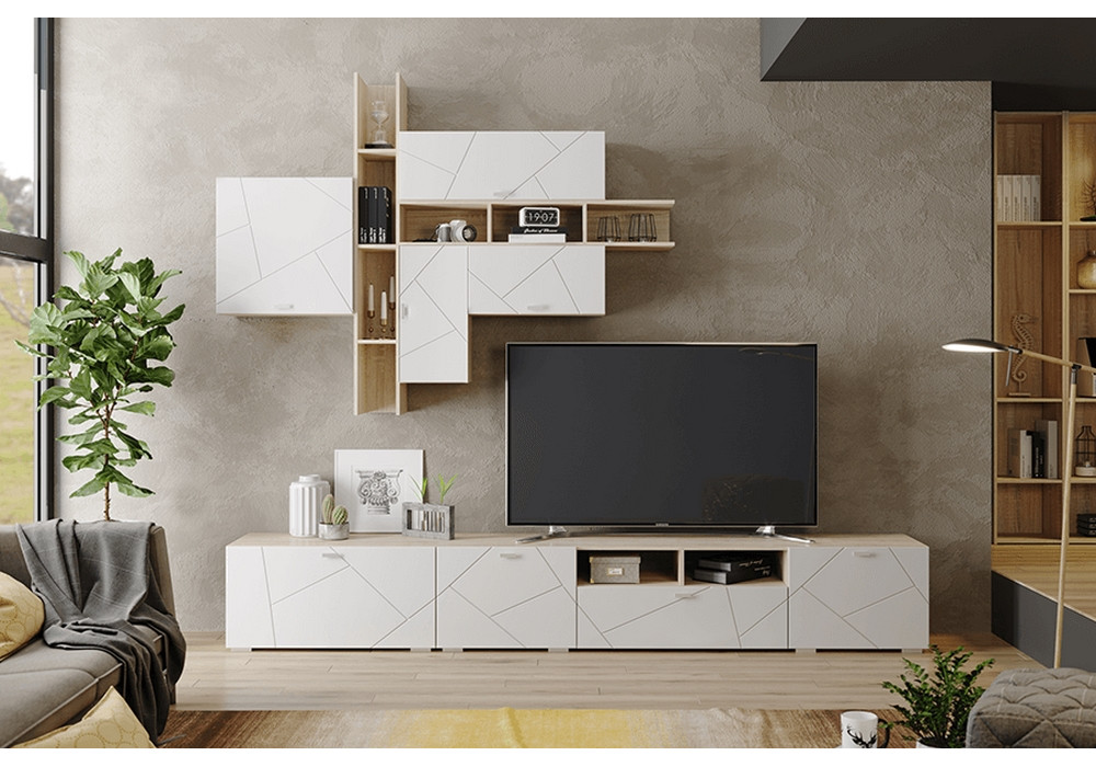 Гостиная Скайлайн комплектация 2 (Дуб Сонома Светлый/Белый Шагрень) фабрика МЛК