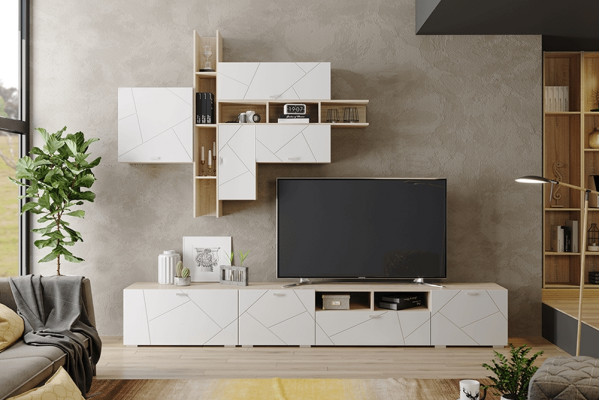 Гостиная Скайлайн комплектация 2 (Дуб Сонома Светлый/Белый Шагрень) фабрика МЛК