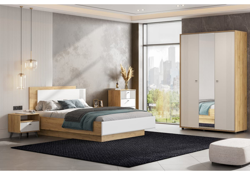 Шкаф SV-МЕБЕЛЬ (МС Милан) Дуб Золотой/Белый/Белый Матовый, трехстворчатый