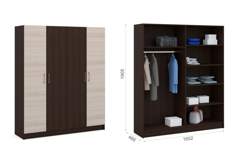 Шкаф  Алена  4-х дверный  без зеркал (Венге/дуб молочный)  фабрика Империал 