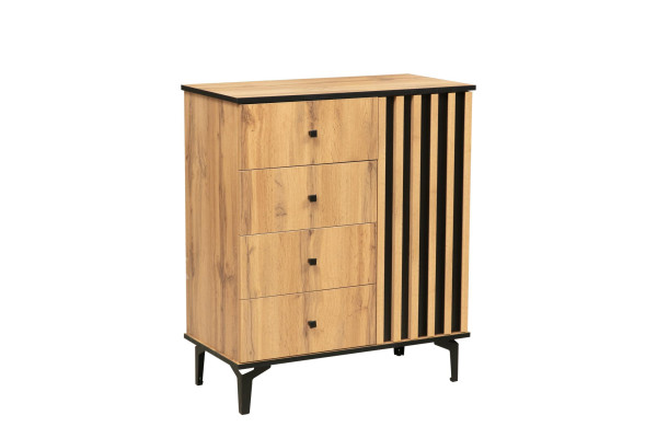 Комод 51.05 Либерти (опора h=150мм) (дуб вотан / черный / профиль: Masa Decor дуб вотан)  Фабрика Олмеко