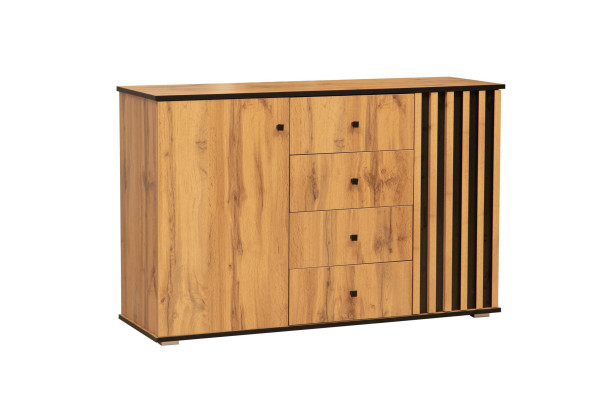 Комод 51.04 Либерти (опора h=20мм) (дуб вотан / черный / профиль: Masa Decor дуб вотан)  Фабрика Олмеко