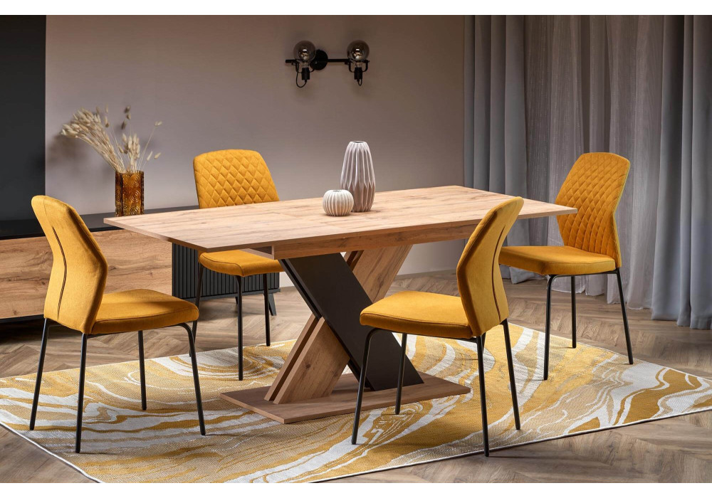 Стол обеденный HALMAR XARELTO раскладной, дуб вотан/черный, 130-175/85/76