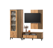 Модульная гостиная Либерти  (дуб вотан/черный/профиль дуб вотан)  фабрика Олмеко  Вар.2